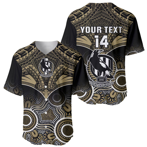 Personalised Collingwood Football Baseball Jersey Go Magpies Aboriginal Mix Polynesian Pattern LT14