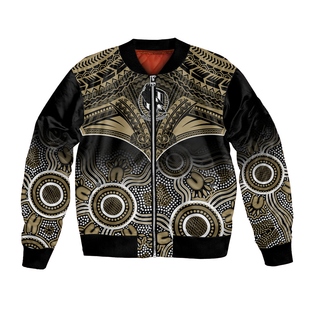 Personalised Collingwood Football Bomber Jacket Go Magpies Aboriginal Mix Polynesian Pattern LT14