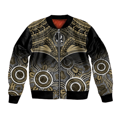 Personalised Collingwood Football Bomber Jacket Go Magpies Aboriginal Mix Polynesian Pattern LT14