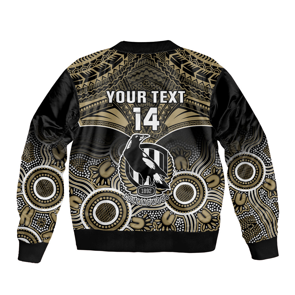 Personalised Collingwood Football Bomber Jacket Go Magpies Aboriginal Mix Polynesian Pattern LT14