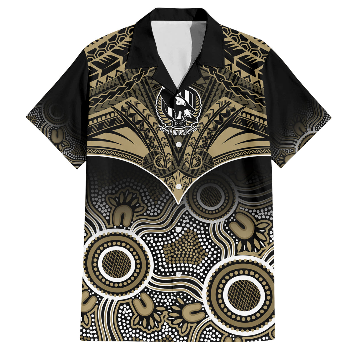 Personalised Collingwood Football Hawaiian Shirt Go Magpies Aboriginal Mix Polynesian Pattern LT14
