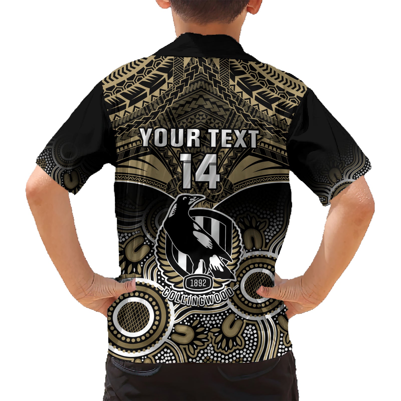 Personalised Collingwood Football Hawaiian Shirt Go Magpies Aboriginal Mix Polynesian Pattern LT14