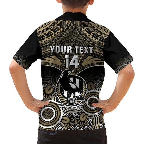 Personalised Collingwood Football Hawaiian Shirt Go Magpies Aboriginal Mix Polynesian Pattern LT14