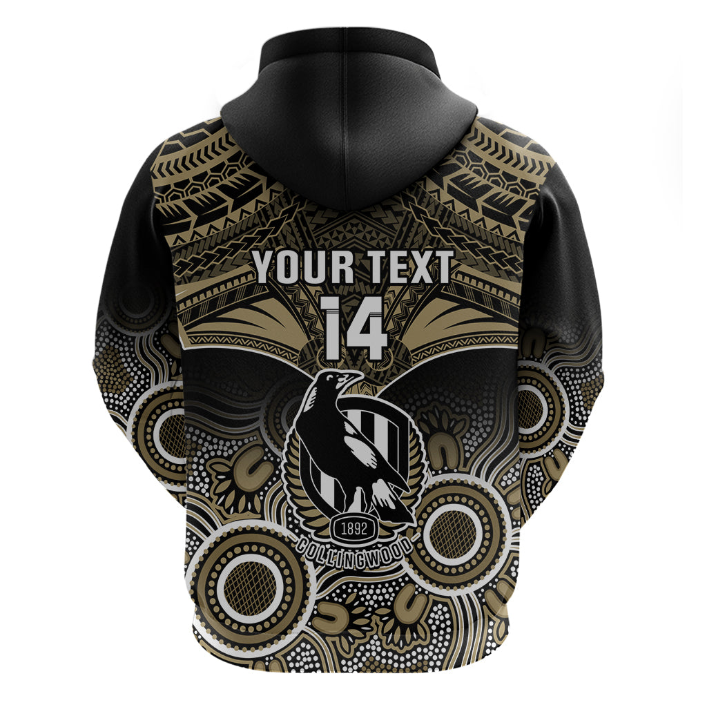 Personalised Collingwood Football Hoodie Go Magpies Aboriginal Mix Polynesian Pattern LT14