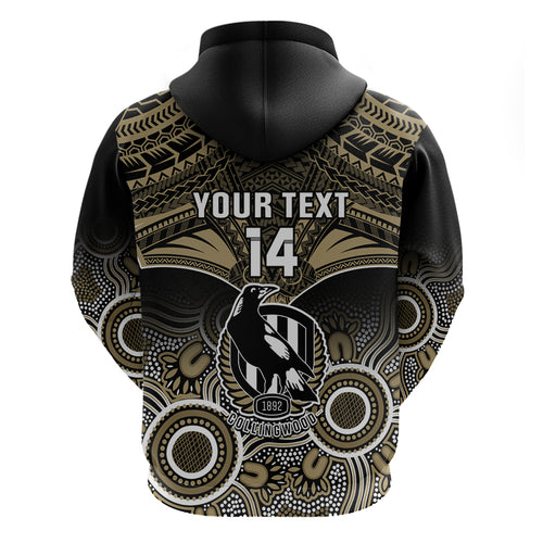 Personalised Collingwood Football Hoodie Go Magpies Aboriginal Mix Polynesian Pattern LT14