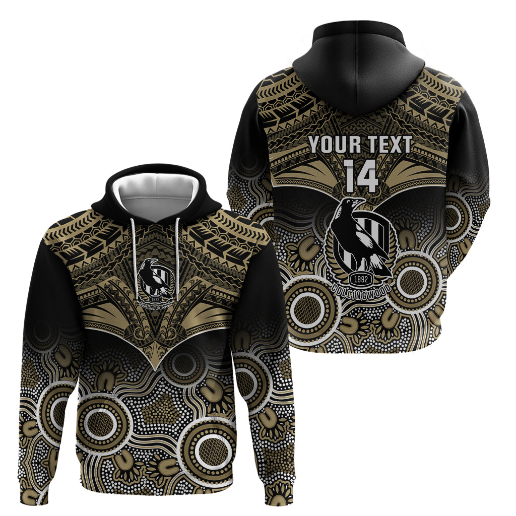 Personalised Collingwood Football Hoodie Go Magpies Aboriginal Mix Polynesian Pattern LT14