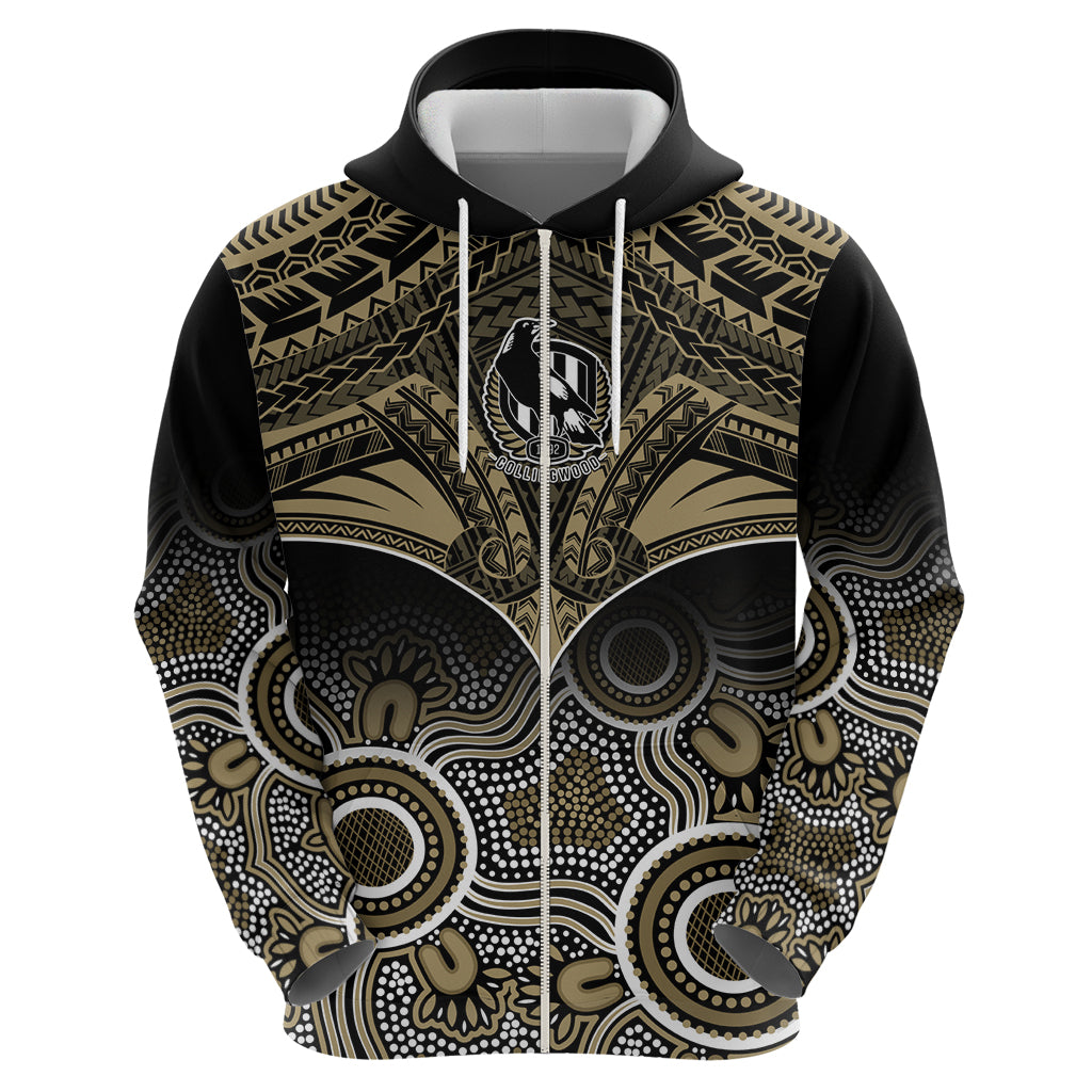 Personalised Collingwood Football Hoodie Go Magpies Aboriginal Mix Polynesian Pattern LT14