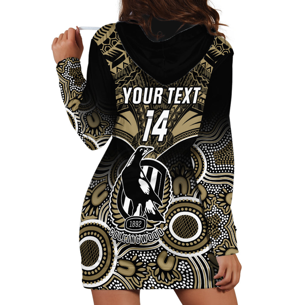 Personalised Collingwood Football Hoodie Dress Go Magpies Aboriginal Mix Polynesian Pattern LT14