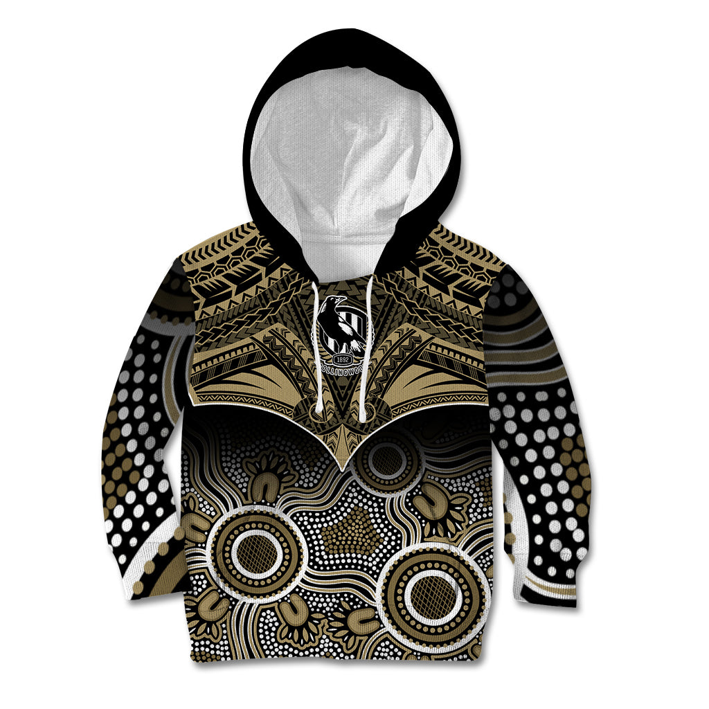 Personalised Collingwood Football Kid Hoodie Go Magpies Aboriginal Mix Polynesian Pattern LT14