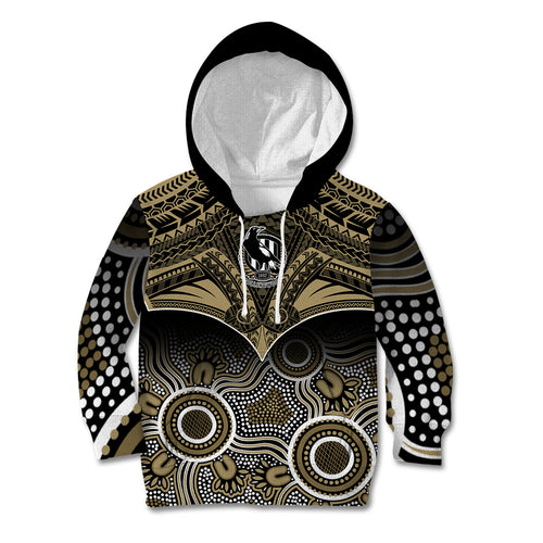 Personalised Collingwood Football Kid Hoodie Go Magpies Aboriginal Mix Polynesian Pattern LT14
