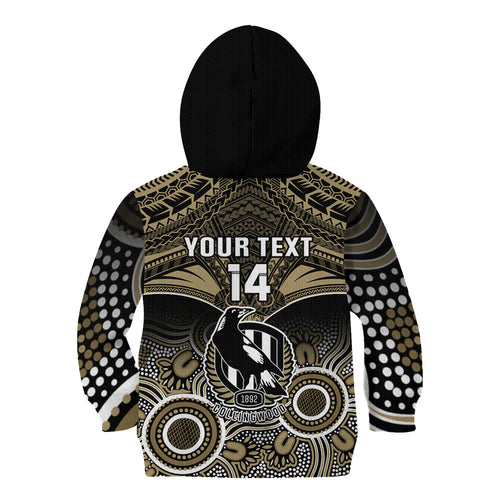 Personalised Collingwood Football Kid Hoodie Go Magpies Aboriginal Mix Polynesian Pattern LT14