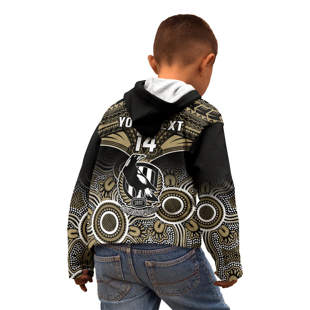 Personalised Collingwood Football Kid Hoodie Go Magpies Aboriginal Mix Polynesian Pattern LT14
