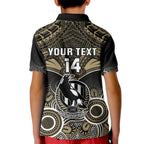 Personalised Collingwood Football Kid Polo Shirt Go Magpies Aboriginal Mix Polynesian Pattern LT14