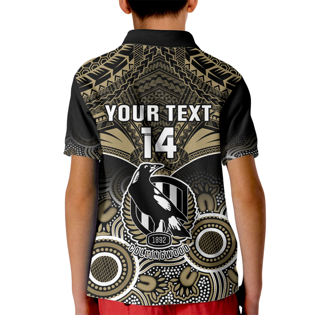 Personalised Collingwood Football Kid Polo Shirt Go Magpies Aboriginal Mix Polynesian Pattern LT14