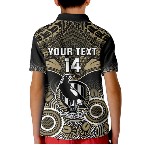 Personalised Collingwood Football Kid Polo Shirt Go Magpies Aboriginal Mix Polynesian Pattern LT14