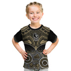 Personalised Collingwood Football Kid T Shirt Go Magpies Aboriginal Mix Polynesian Pattern LT14