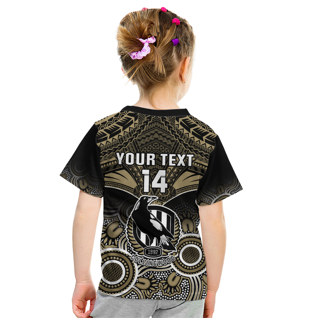 Personalised Collingwood Football Kid T Shirt Go Magpies Aboriginal Mix Polynesian Pattern LT14