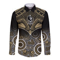 Personalised Collingwood Football Long Sleeve Button Shirt Go Magpies Aboriginal Mix Polynesian Pattern LT14