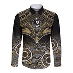 Personalised Collingwood Football Long Sleeve Button Shirt Go Magpies Aboriginal Mix Polynesian Pattern LT14
