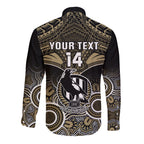 Personalised Collingwood Football Long Sleeve Button Shirt Go Magpies Aboriginal Mix Polynesian Pattern LT14