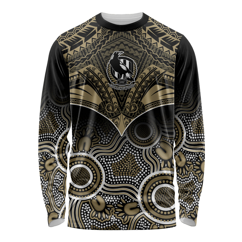 Personalised Collingwood Football Long Sleeve Shirt Go Magpies Aboriginal Mix Polynesian Pattern LT14