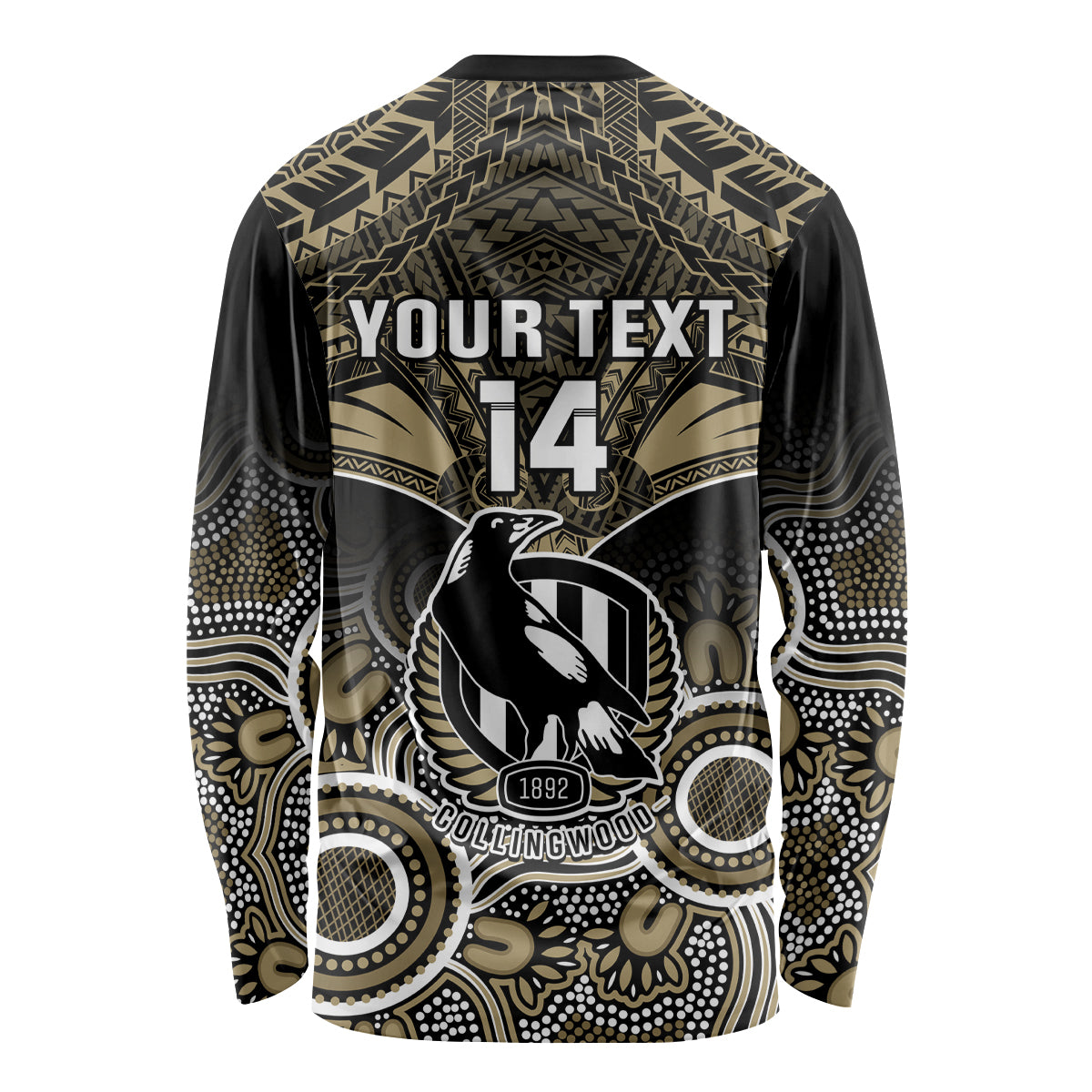 Personalised Collingwood Football Long Sleeve Shirt Go Magpies Aboriginal Mix Polynesian Pattern LT14