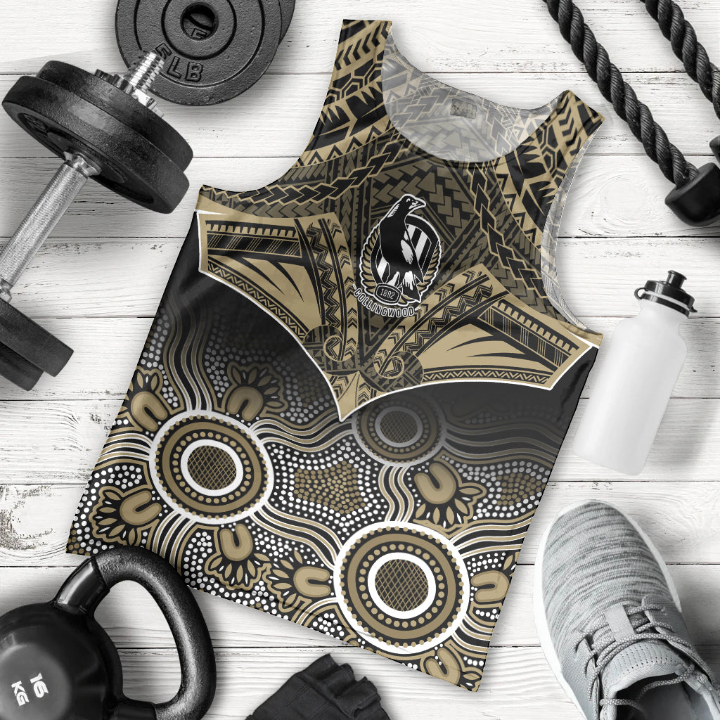 Personalised Collingwood Football Men Tank Top Go Magpies Aboriginal Mix Polynesian Pattern LT14