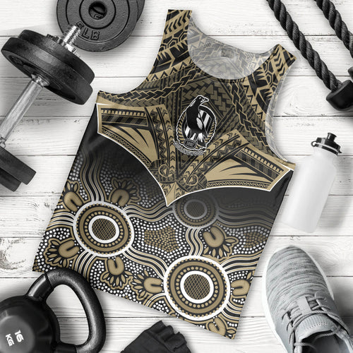 Personalised Collingwood Football Men Tank Top Go Magpies Aboriginal Mix Polynesian Pattern LT14