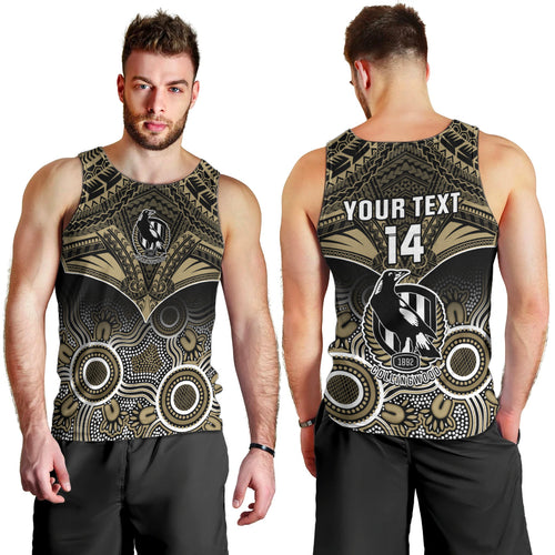Personalised Collingwood Football Men Tank Top Go Magpies Aboriginal Mix Polynesian Pattern LT14
