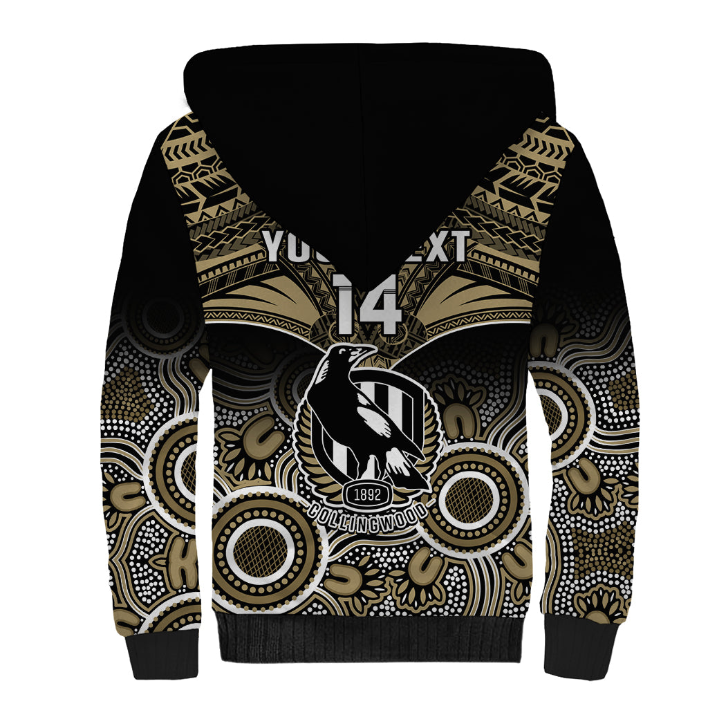 Personalised Collingwood Football Sherpa Hoodie Go Magpies Aboriginal Mix Polynesian Pattern LT14