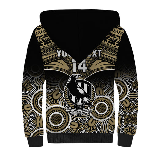 Personalised Collingwood Football Sherpa Hoodie Go Magpies Aboriginal Mix Polynesian Pattern LT14