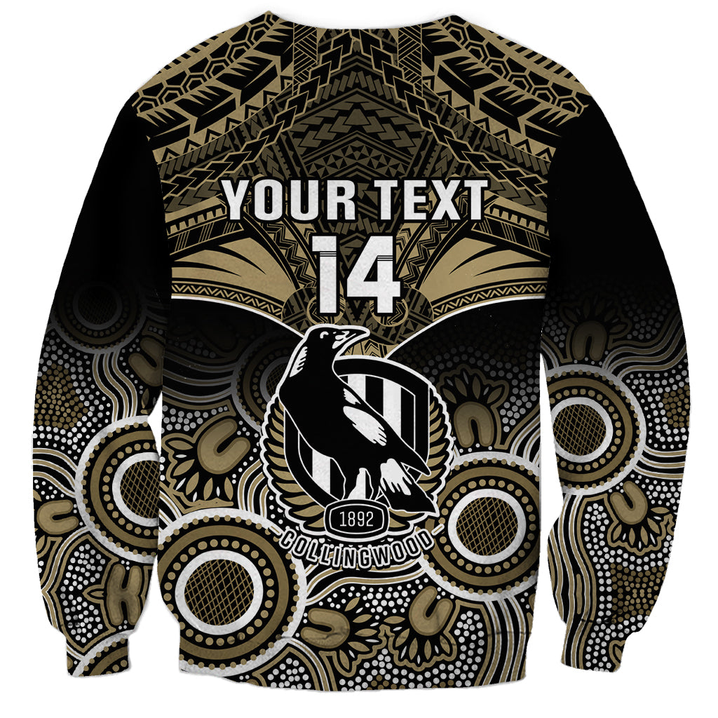 Personalised Collingwood Football Sweatshirt Go Magpies Aboriginal Mix Polynesian Pattern LT14