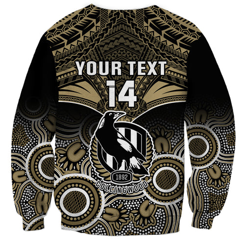 Personalised Collingwood Football Sweatshirt Go Magpies Aboriginal Mix Polynesian Pattern LT14