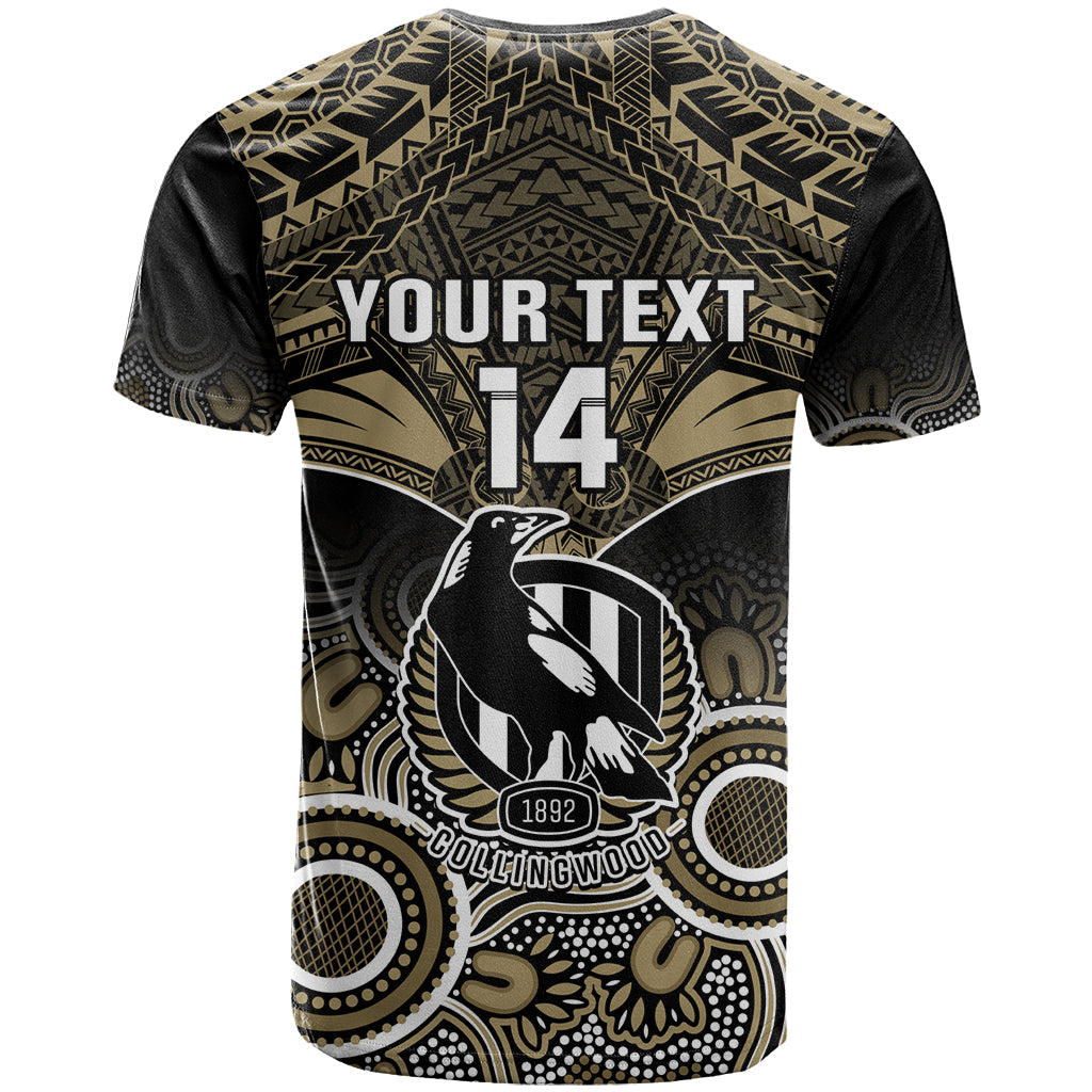 Personalised Collingwood Football T Shirt Go Magpies Aboriginal Mix Polynesian Pattern LT14