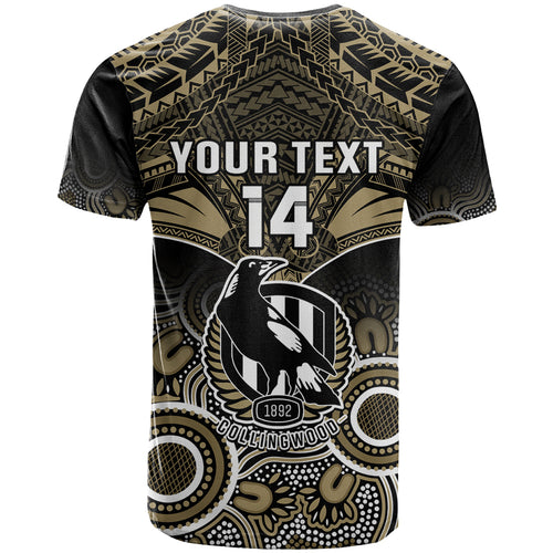 Personalised Collingwood Football T Shirt Go Magpies Aboriginal Mix Polynesian Pattern LT14