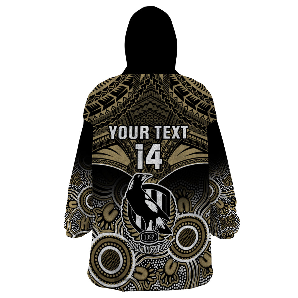 Personalised Collingwood Football Wearable Blanket Hoodie Go Magpies Aboriginal Mix Polynesian Pattern LT14