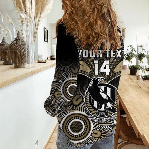 Personalised Collingwood Football Women Casual Shirt Go Magpies Aboriginal Mix Polynesian Pattern LT14