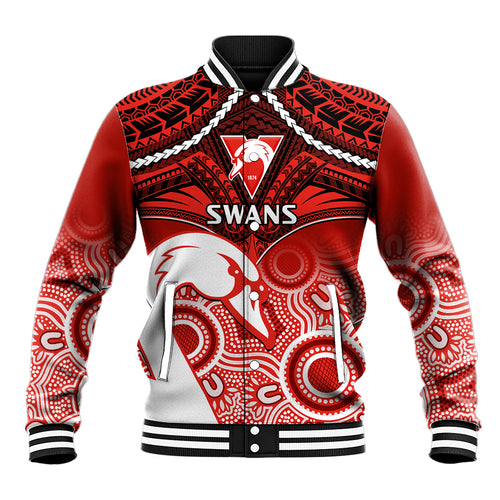 Sydney Swans Football Baseball Jacket Go Swannies Aboriginal Mix Polynesian Pattern LT14