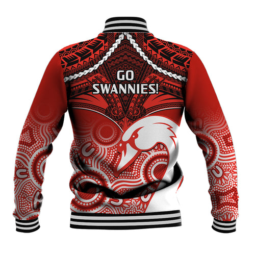 Sydney Swans Football Baseball Jacket Go Swannies Aboriginal Mix Polynesian Pattern LT14
