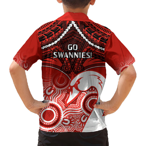 Sydney Swans Football Hawaiian Shirt Go Swannies Aboriginal Mix Polynesian Pattern LT14