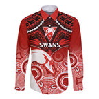 Sydney Swans Football Long Sleeve Button Shirt Go Swannies Aboriginal Mix Polynesian Pattern LT14
