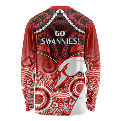 Sydney Swans Football Long Sleeve Shirt Go Swannies Aboriginal Mix Polynesian Pattern LT14