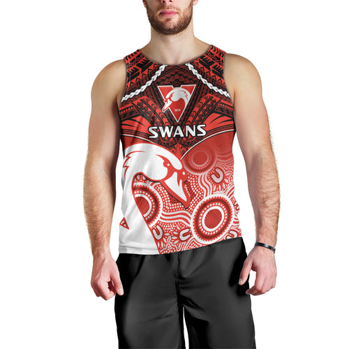 Sydney Swans Football Men Tank Top Go Swannies Aboriginal Mix Polynesian Pattern LT14