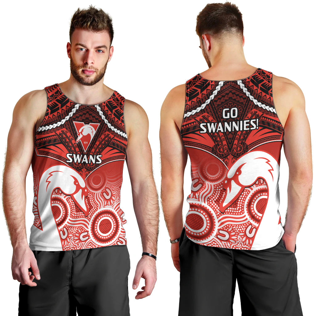 Sydney Swans Football Men Tank Top Go Swannies Aboriginal Mix Polynesian Pattern LT14