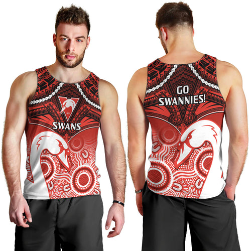 Sydney Swans Football Men Tank Top Go Swannies Aboriginal Mix Polynesian Pattern LT14