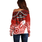 Sydney Swans Football Off Shoulder Sweater Go Swannies Aboriginal Mix Polynesian Pattern LT14