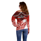 Sydney Swans Football Off Shoulder Sweater Go Swannies Aboriginal Mix Polynesian Pattern LT14