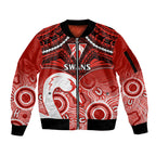 Sydney Swans Football Sleeve Zip Bomber Jacket Go Swannies Aboriginal Mix Polynesian Pattern LT14