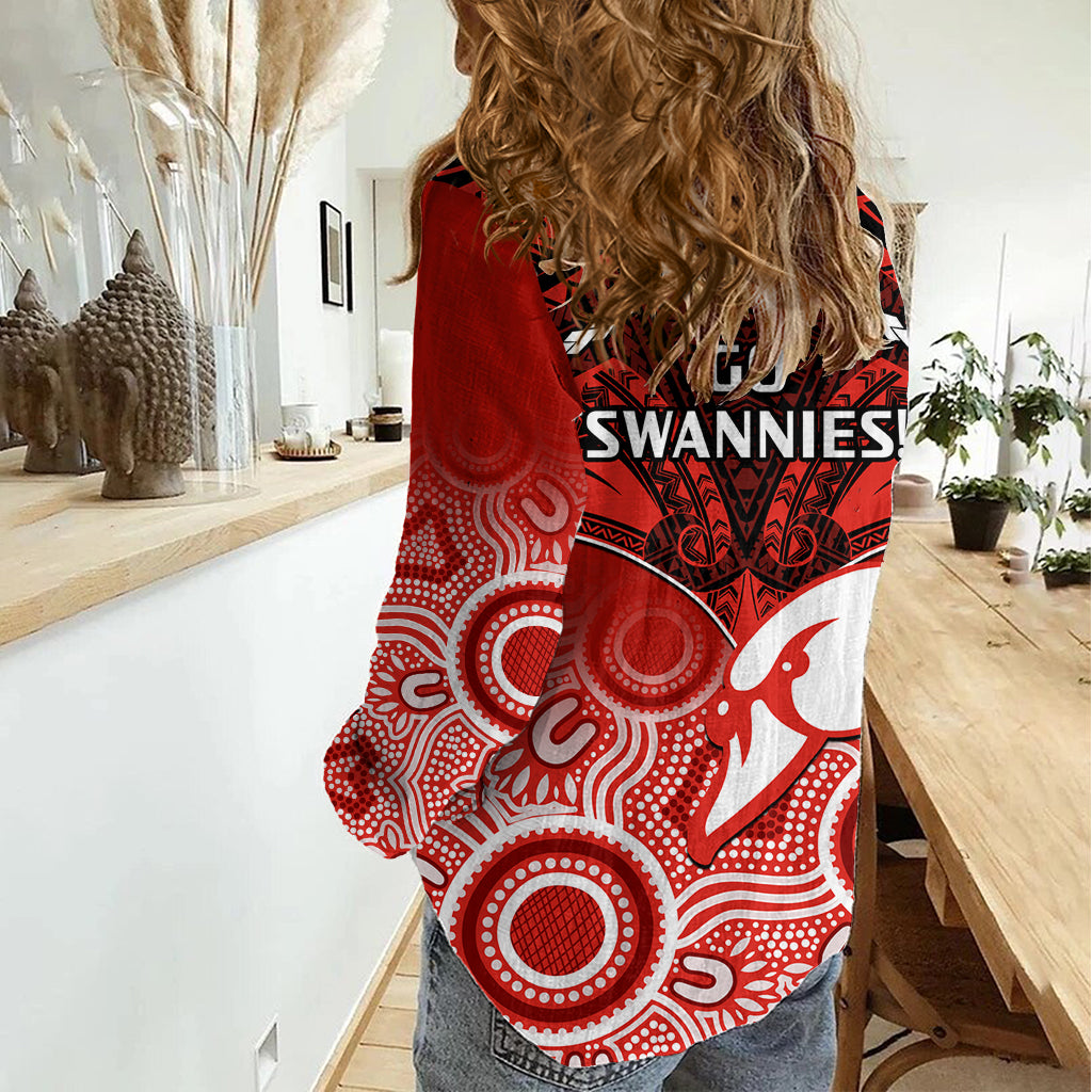 Sydney Swans Football Women Casual Shirt Go Swannies Aboriginal Mix Polynesian Pattern LT14