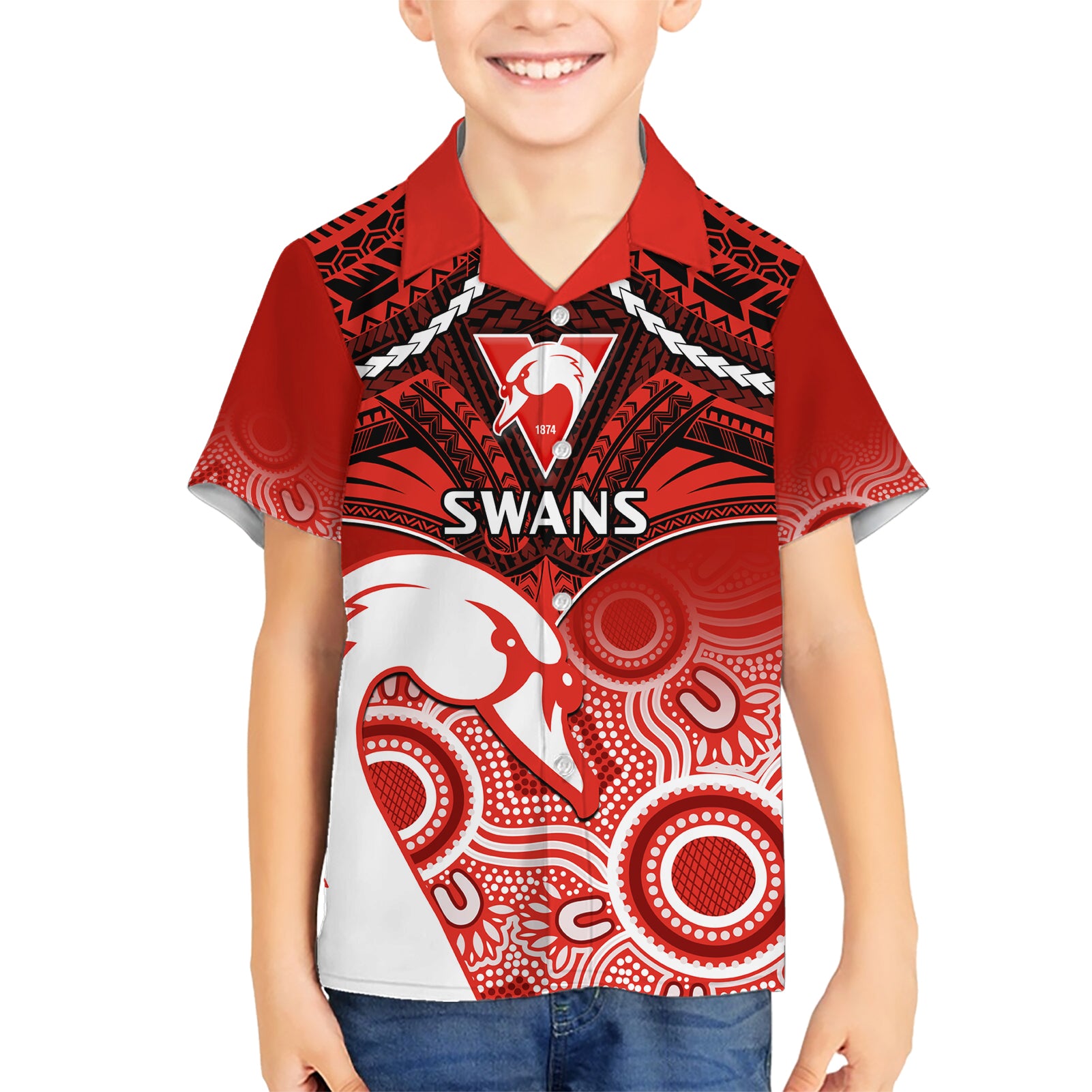 Personalised Sydney Swans Football Hawaiian Shirt Go Swannies Aboriginal Mix Polynesian Pattern LT14